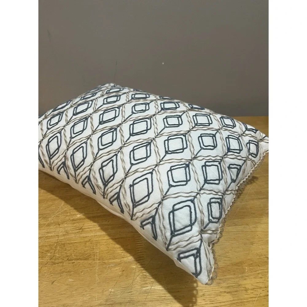 Pier One Geometric‎ Embroidered Diamonds Blue Gold 12